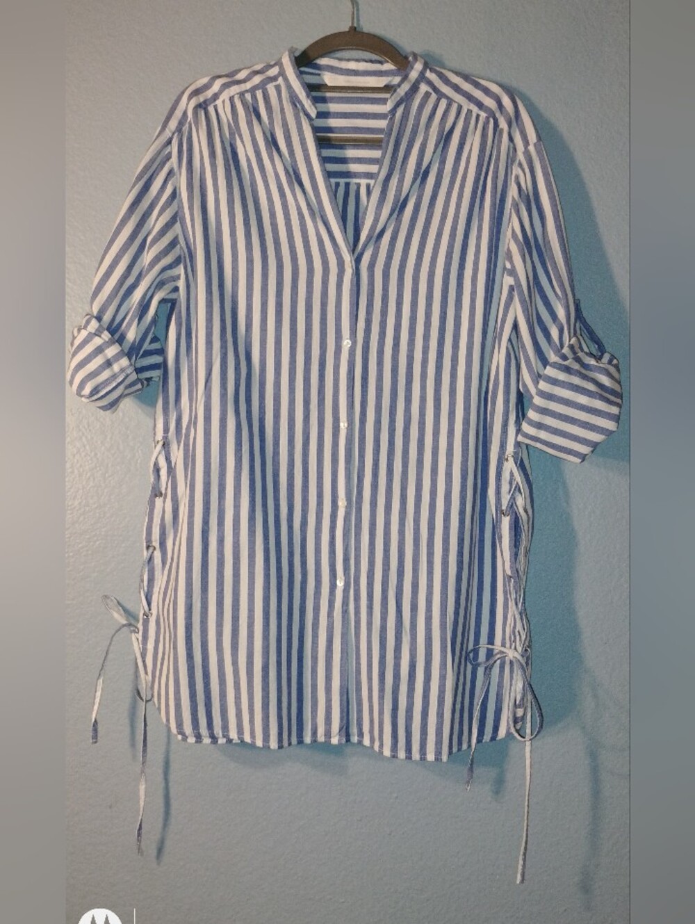 Zara Blue and White Vertical Stripe Button-Down Shirt